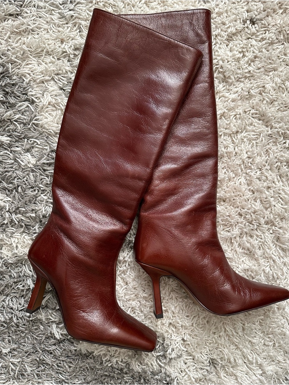 L'INTERVALLE Prescot Chestnut Brown Knee-High Squared-Toe Leather Boots